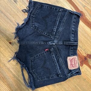 Levi's Dark Charcoal Cutoff Denim Shorts with Frayed Hem